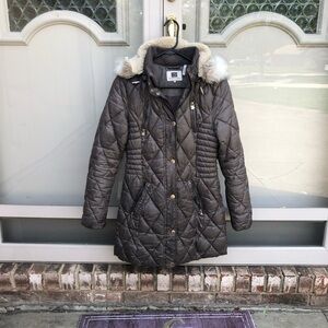 Women's Quilted Puffer Coat - Gunmetal (S)